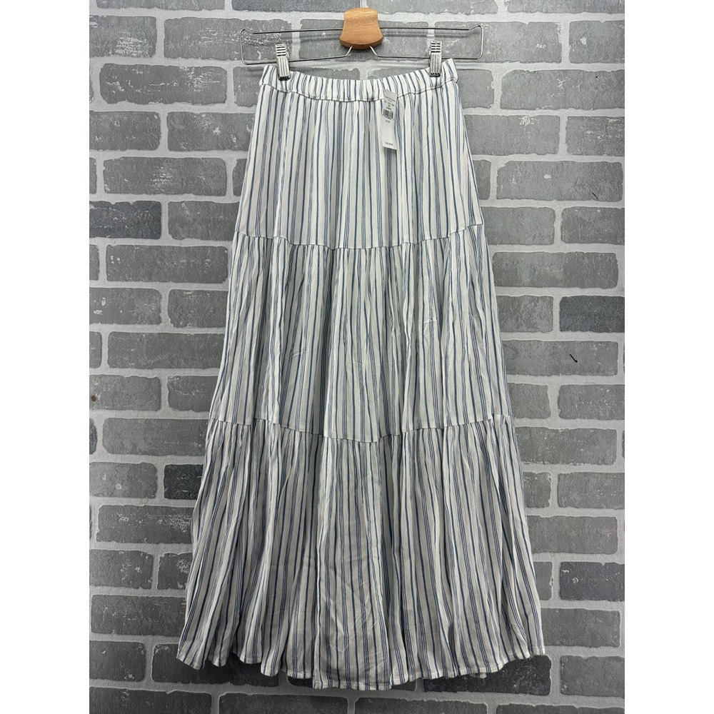 American Eagle Striped Tiered Maxi Skirt Blue White XS 3488-8081 Boho Summer